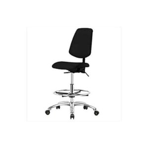 Thomas 1163T74 ESD Vinyl High Bench Height Chair with Medium Back, Chrome Base, Without Tilt, Without Arms, Chrome Foot Ring, ESD Glides, Black