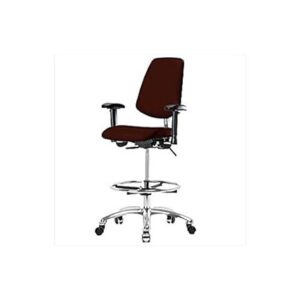 Thomas 1163V53 Cleanroom Vinyl High Bench Height Chair with Medium Back, Chrome Base, With Tilt, Without Arms, Chrome Foot Ring, Glides, Burgundy