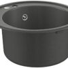 GROHE K200 - Quartz Composite Kitchen Round Sink with Overflow (Top Mount, 1 Bowl Ø 380 x 200 mm, Waste Kit, Basket Strainer Waste, Mounting Set), Dimensions Ø 510 mm, Granite Gray, 31656AT0