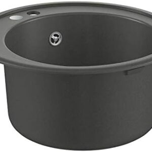 GROHE K200 - Quartz Composite Kitchen Round Sink with Overflow (Top Mount, 1 Bowl Ø 380 x 200 mm, Waste Kit, Basket Strainer Waste, Mounting Set), Dimensions Ø 510 mm, Granite Gray, 31656AT0