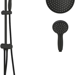 GROHE Vitalio Start 250 - Flex Shower System with Diverter (Water Saving Technology, Round 25 cm 2-Spray Head Shower and 10 cm Hand Shower, Compatible with All Existing Valves), Matt Black, 266802430