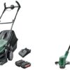 Bosch Cordless Lawnmower EasyRotak 36-550 (2 x 36 volt 2.0 Ah batteries, Brushless Motor & Bosch Cordless Grass Trimmer EasyGrassCut 18V-230 (1x Battery, 18 Volt System, Cutting Diameter