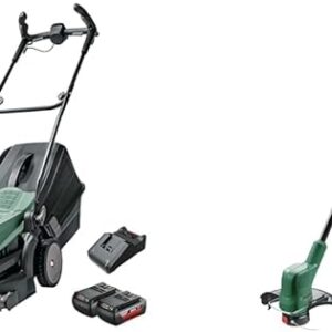 Bosch Cordless Lawnmower EasyRotak 36-550 (2 x 36 volt 2.0 Ah batteries, Brushless Motor & Bosch Cordless Grass Trimmer EasyGrassCut 18V-230 (1x Battery, 18 Volt System, Cutting Diameter