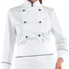 Isacco Women Chef Jacket White Blue Piping 100% Cotton - Red - XXL