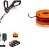 WORX 20V Cordless Grass Trimmer WG163E.1, 1 x 2.0Ah Battery, PowerShare, 2-in-1 Grass Trimmer/Edger, Black & Worx Spool & Line to Fit All 20 V Cordless Grass Trimmer, Set of 2, Set of 2 wa0004.1