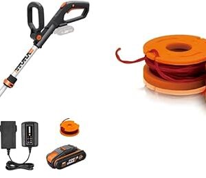 WORX 20V Cordless Grass Trimmer WG163E.1, 1 x 2.0Ah Battery, PowerShare, 2-in-1 Grass Trimmer/Edger, Black & Worx Spool & Line to Fit All 20 V Cordless Grass Trimmer, Set of 2, Set of 2 wa0004.1