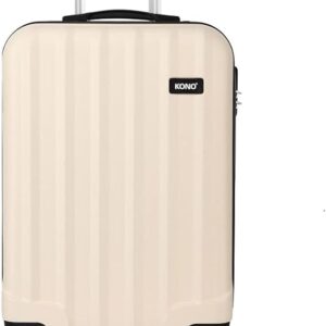 Kono 55x35x20cm Cabin Hand Luggage Super Lightweight ABS Suitcase 4 Wheels Spinner Luggage Vertical Strip Travel Trolley Case (Beige)