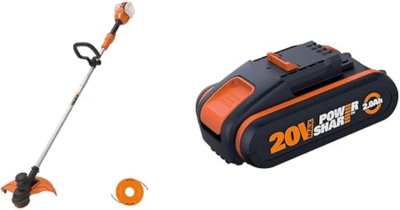 WORX WG183E.9 36V (40V MAX) Dual Battery Cordless 33cm Grass Trimmer Strimmer Line Strimmers Edge & WA3551.1 2.0Ah Battery Pack, 18V (20V Max)