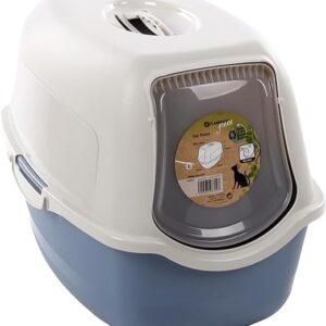 Flamingo Lexie Blue Closed Litter Tray 39 x 56 x 39.4 cm – Easy Clean – Filter That Reduces Bad Odours – Removable Lid