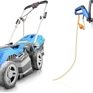 Hyundai HYM3800E 1600W 230V Corded Electric Rotary Lawnmower With Rear Roller, 38cm Cutting Width, Mulching, Blue & Grass Trimmer, 600W, 29CM / 290mm / 11.4” Cutting Width Grass Strimmers Electric