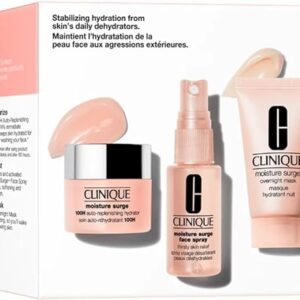 Clinique Moisture Surge Skincare Set, 100H Auto-Replenishing Hydrator 15 ml + Face Spray Thirsty Skin Relief 30 ml + Overnight Mask 30 ml