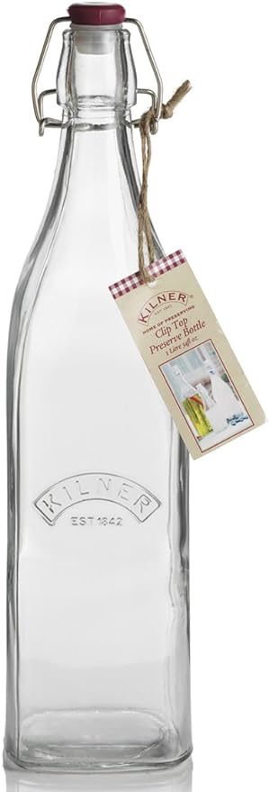 Kilner Square Glass Clip Top Bottle, 1 Litre