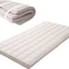 EMOOR Japanese Padded Futon Mattress Machi Double Gray, Gusset Foldable Storable Elastic Bands Floor Sleeping Guest Bed Tatami Mat