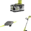 Ryobi RB18L50 ONE+ Lithium+ 5.0Ah Battery, 18 V & Ryobi Double Serrated Blades Head for RAC155 Edger Black & Ryobi OLT1832 ONE+ Cordless Grass Trimmer, 25-30cm Path (Zero Tool)
