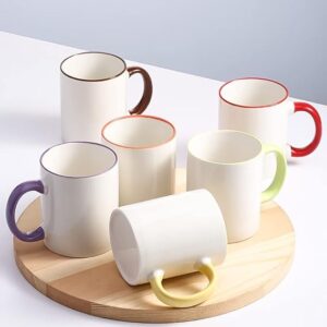 KELINGO Set of 6 Multicoloured Porcelain Coffee Mugs, 340ML/11.5OZ Cups for Coffee, Tea, Cocoa, Hot Assorted Colors, g700