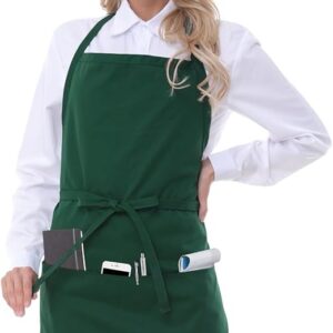 TURLAT Aprons for Women Men Kitchen Cooking Short Apron with 3 Pockets Work Chef Baking Gardening Server Unisex Apron