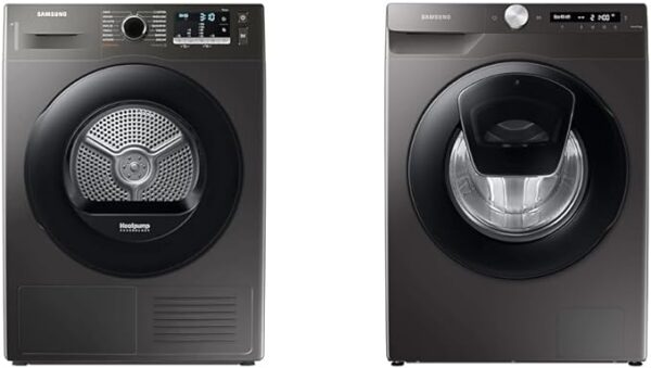 Samsung Series 5 DV80TA020AX/EU with OptimalDry™, Freestanding Heat Pump Tumble Dryer & Series 5+ WW90T554DAN/S1 with AddWash™ Freestanding Washing Machine, 9 kg 1400 rpm, Graphite, A Rated