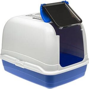 Ferplast Hooded Cat Litter Tray Box Large Cats, MAXI BELLA Cat Toilet Box Large Catswith Door and 2 Activated Carbon Filters against bad odors, 50 x 65,5 x 47 cm, light blue