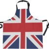 BETTKEN Apron British Union Jack Flag Stripe Adjustable Neck Strap Apron with 2 Pockets Kitchen Cooking Gardening Aprons for Women Men Chef Waitress