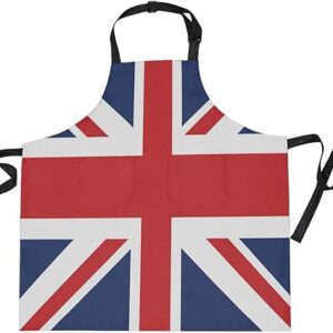 BETTKEN Apron British Union Jack Flag Stripe Adjustable Neck Strap Apron with 2 Pockets Kitchen Cooking Gardening Aprons for Women Men Chef Waitress