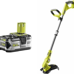 Ryobi RB18L50 ONE+ Lithium+ 5.0Ah Battery, 18 V & Ryobi OLT1832 ONE+ Cordless Grass Trimmer, 25-30cm Path (Zero Tool), 18 V, Hyper Green (Battery, Charger and Blade Not Included)