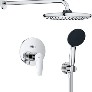 GROHE Start Edge - Concealed Shower System with 1 Lever Mixer and 2-Way Diverter (Shower Arm, 25 cm Head Shower, 11 cm Hand Shower 2 Sprays, Outlet Elbow 1/2" with Holder, Hose 1.5m), Chrome, 25293000