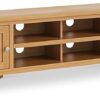 London Oak 180cm Extra Wide TV Unit for Living Room | Roseland Furniture Large Lacquered Television Stand Cabinet Solid Wooden with 2 Door Storage for TVs up to 65 inches, Fully Assembled