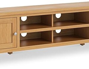 London Oak 180cm Extra Wide TV Unit for Living Room | Roseland Furniture Large Lacquered Television Stand Cabinet Solid Wooden with 2 Door Storage for TVs up to 65 inches, Fully Assembled