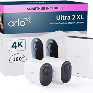 Arlo Ultra 2 XL Security Camera Outdoor, 4K UHD, Wireless CCTV, 12-Month Battery, Colour Night Vision, Weatherproof, Bright Spotlight, 2-Way Audio, 2 Cam Kit, Free Trial of Arlo Secure