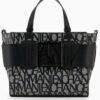 Armani Exchange Women's Medium Logo Placket Crossbody Zip Top Tote m, Beige/Black, One Size