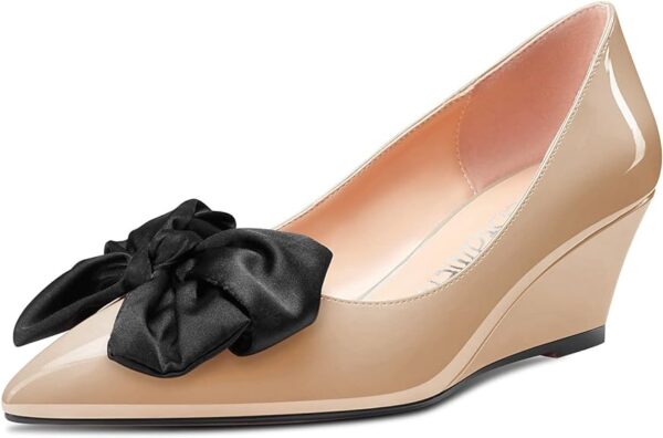 Castamere Women Wedge Mid Heel Close Pointed Toe Slip-on Pumps Court Shoe 5 CM Heels Office Dress Shoes