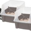 Iris Ohyama Cat Litter Tray with Scoop, Set of 2, Beige, Easy to Clean, Cat Litter Box, Detachable Spill Preventing Walls, For Kittens, Adult Cats, Rabbits, BPA Free, Open Top, Modern, CLH-12