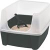 Iris Ohyama Cat Litter Tray with Scoop, Grey, Easy to Clean, Cat Litter Box, Detachable Spill Preventing Walls, For Kittens, Adult Cats, Rabbits, BPA Free, Open Top, Modern, CLH-12