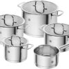 ZWILLING TrueFlow Stainless Steel Pot Set, 5 Pieces, Pouring Function, Suitable for Induction, Silver