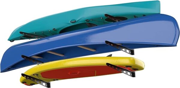 Koova Wall Mounted Storage Rack for Canoes, Kayaks and Stand Up Paddle Boards | Made in The USA | Easy to Install - Hardware Included | Powder Coated Steel with Soft Covers | 200lb Capacity Per Pair