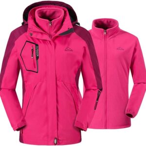 donhobo Womens 3 In 1 Jackets Fleece Ski Jacket Softshell Winter Waterproof Full Zip Windproof Coat Zip Pockets