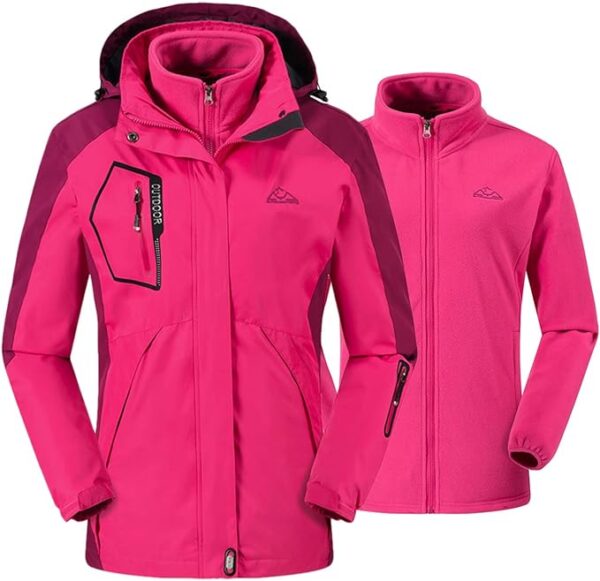 donhobo Womens 3 In 1 Jackets Fleece Ski Jacket Softshell Winter Waterproof Full Zip Windproof Coat Zip Pockets