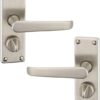 URFIC Satin Nickel Door Handle for Internal and External Doors Victorian Set of 2 Privacy Lock on Plate. Sleek Design Levers for Wooden, Kitchen and Bedroom Interior and Exterior doors