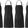 Xornis 4 Pack Bib Aprons with 2 Pockets Home Kitchen Restaurant Chef Cooking Adjustable Apron for Women Men (Black)