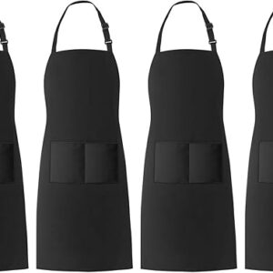 Xornis 4 Pack Bib Aprons with 2 Pockets Home Kitchen Restaurant Chef Cooking Adjustable Apron for Women Men (Black)