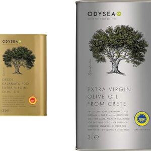 Odysea Greek PDO Kalamata Extra Virgin Olive Oil Tin, 3 Litre & Greek Extra Virgin Olive Oil PGI Chania 3L