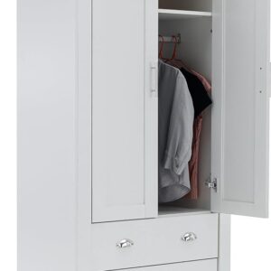 Wardrobes for Bedroom 2 Door 2 Drawer Wardrobe MDF With Shelf Hanging Rail Cloth Storage Wooden Wardrobe With Drawer Large Cupboard Bedroom Furniture, White & Oak, 180H x 79W x 52D cm