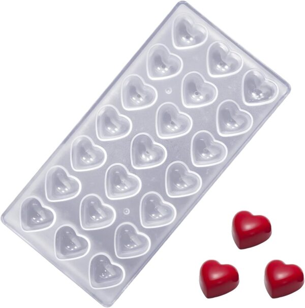 YXHZVON 1 Pcs Chocolate Candy Mold, 21 Grid Polycarbonate Chocolate Mold, Candy Making Mold, 3D Transparent Chocolate Mold for Ice Cubes Chocolate Sweets (Heart Shape)