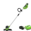 Greenworks cordless grass trimmer (Li-Ion 40V 30.5cm cutting width 7000rpm variable speed control rotatable and tiltable motor head aluminum handlebar flowerguard with 4Ah battery & charger)