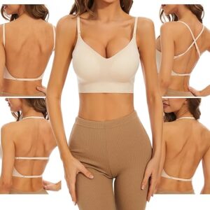 Shewant Low Back Bra for Women Wirefree Seamless Bra Backless Multiway Straps Convertible Halter Bra with Padding Removeable