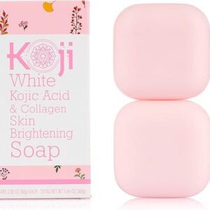Koji White Kojic Acid & Collagen Skin Brightening Soap for Face & Glowing Skin - Moisturizer, Cleansing Bar, Vegan, Paraben-Free, 2.82 oz (2 Bars)