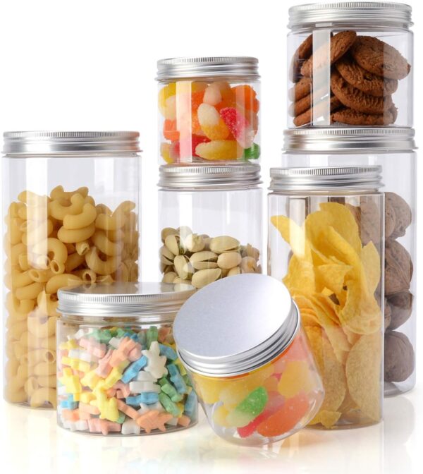 Topmener Storage Jars Plastic Jars with Lids kitchen Food Storage Jars Containers Airtight with Labels for Dry Food Tea Coffee Sugar. 8 Pack (1000ml 500ml 350ml 200ml) - Reusable