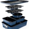 NutriChef 8-Piece Nonstick Stackable Bakeware Set - PFOA, PFOS, PTFE Free Baking Tray Set w/Non-Stick Coating, 450°F Oven Safe, Round Cake, Loaf, Muffin, Wide/Square Pans, Cookie Sheet (Blue)