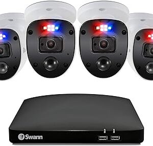 Swann Home DVR Security Camera System with 1TB HDD, 6 Camera 8 Channel, 1080p Full HD Video, Indoor & Outdoor Wired CCTV, Colour Night Vision, Heat Motion Detection, Spotlights, Flashing Lights