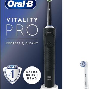 Oral-B Vitality Pro Electric Toothbrush For Adults, 1 Handle, 2 Toothbrush Heads, 3 Brushing Modes Including Sensitive Plus, 2 Pin UK Plug, Black